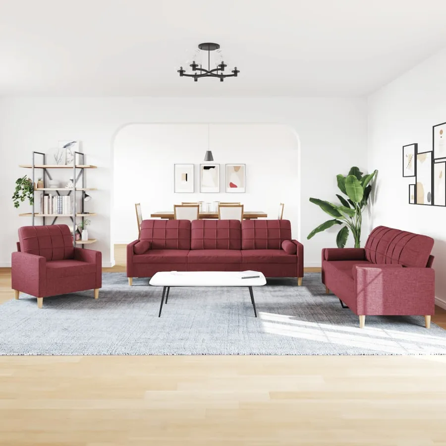 Ensemble de canapés 3 pcs coussins décoratifs bordeaux tissu - 3