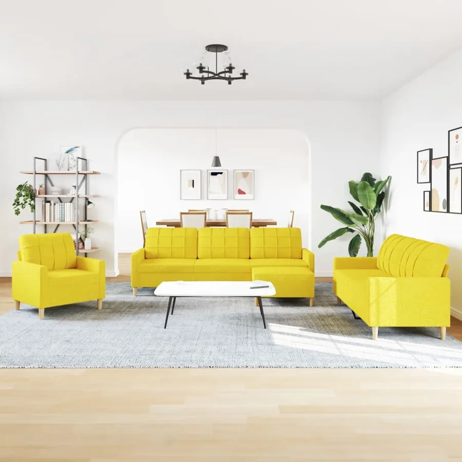 Ensemble de canapés 4 pcs avec repose-pied jaune clair tissu - 3