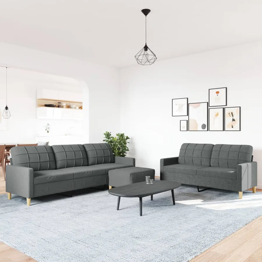 Ensemble de canapés 3 pcs avec repose-pied gris foncé tissu - 3