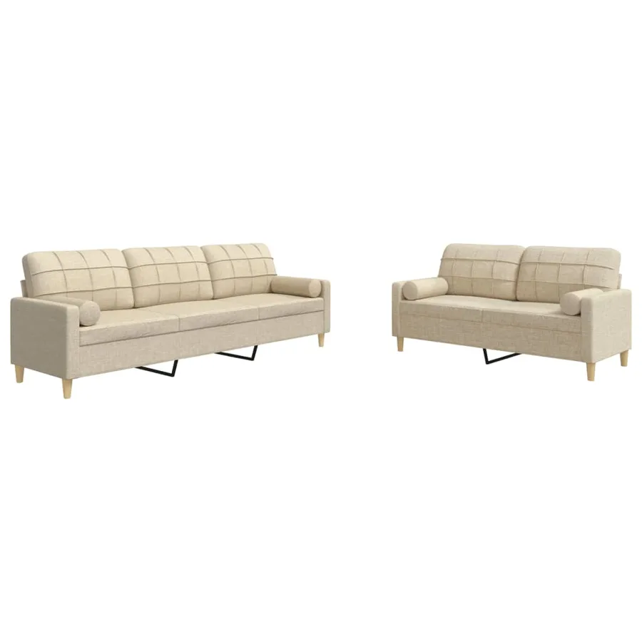Ensemble de canapés 2 pcs avec coussins décoratifs crème tissu - 2