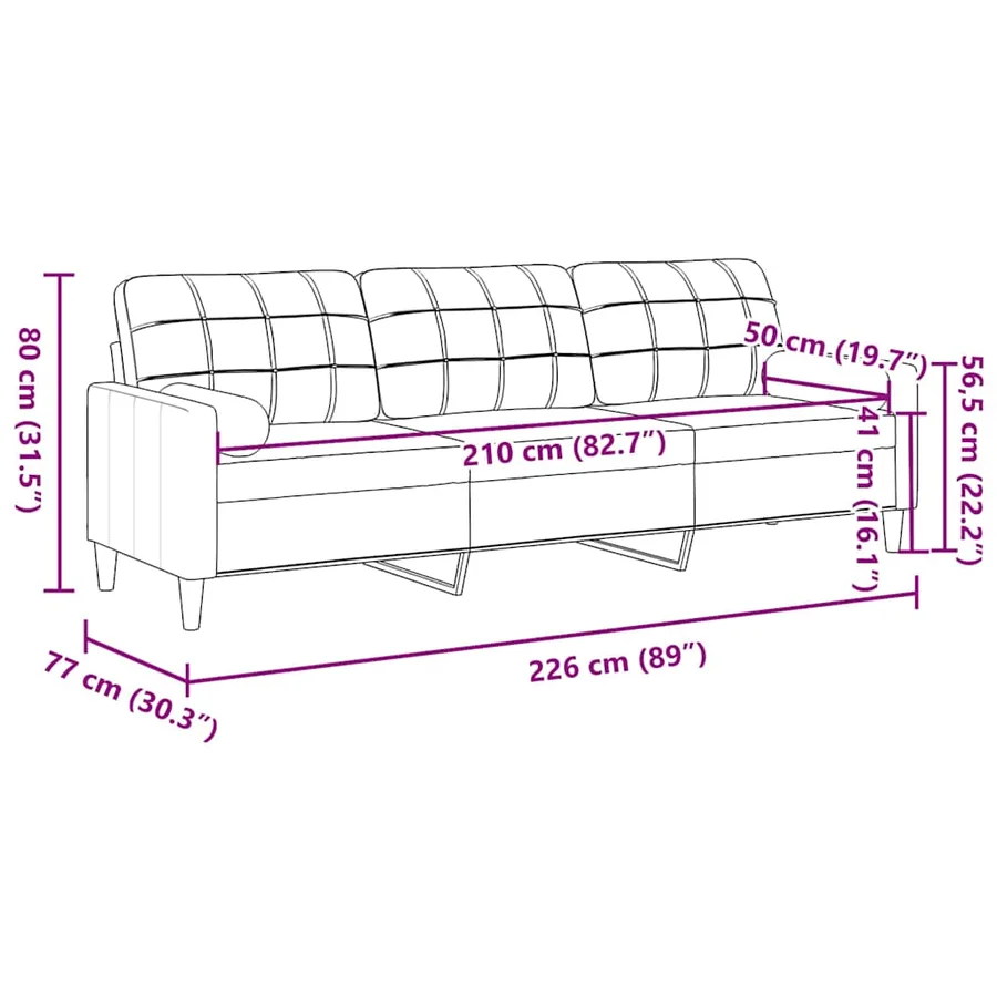 Canapé 3 places avec oreillers décoratifs noir 210 cm tissu - 7