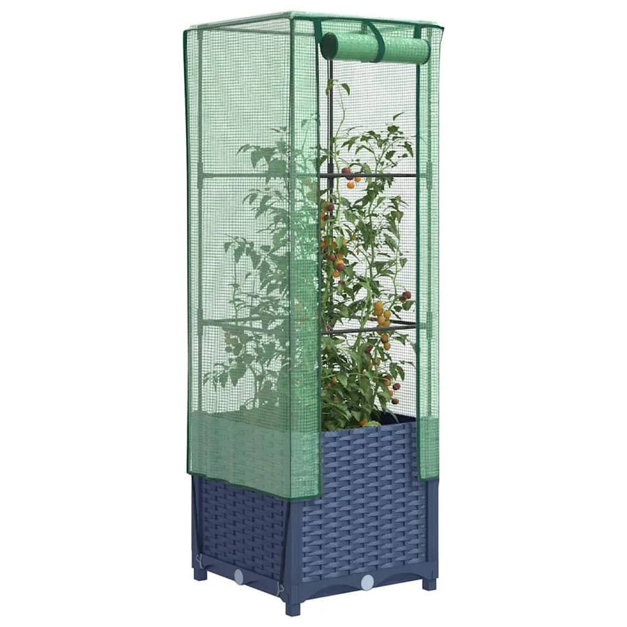 Jardinière surélevée avec housse aspect rotin 40x40x139 cm