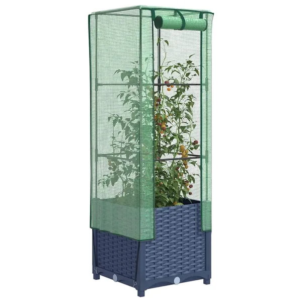 Jardinière surélevée avec housse aspect rotin 40x40x139 cm