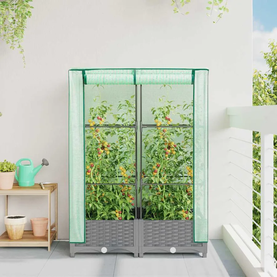 Jardinière surélevée avec housse aspect rotin 80x40x123 cm - 3