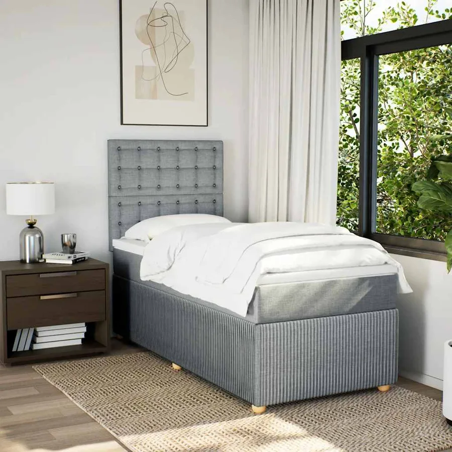 Sommier à lattes de lit et matelas Gris clair 90x190 cm Tissu - 3