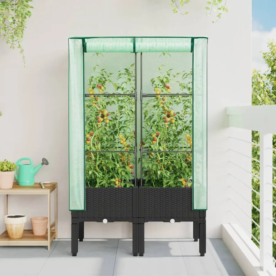 Jardinière surélevée avec housse aspect rotin 80x40x140 cm - 3
