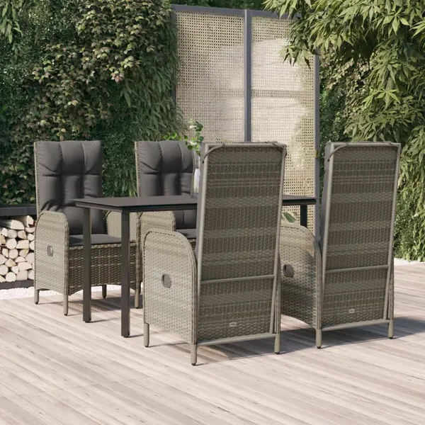 Ensemble à manger de jardin coussins 5 pcs noir et gris