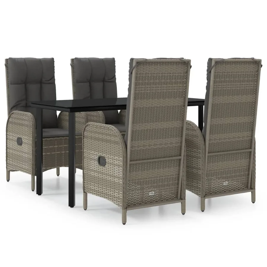 Ensemble à manger de jardin coussins 5 pcs noir et gris - 2