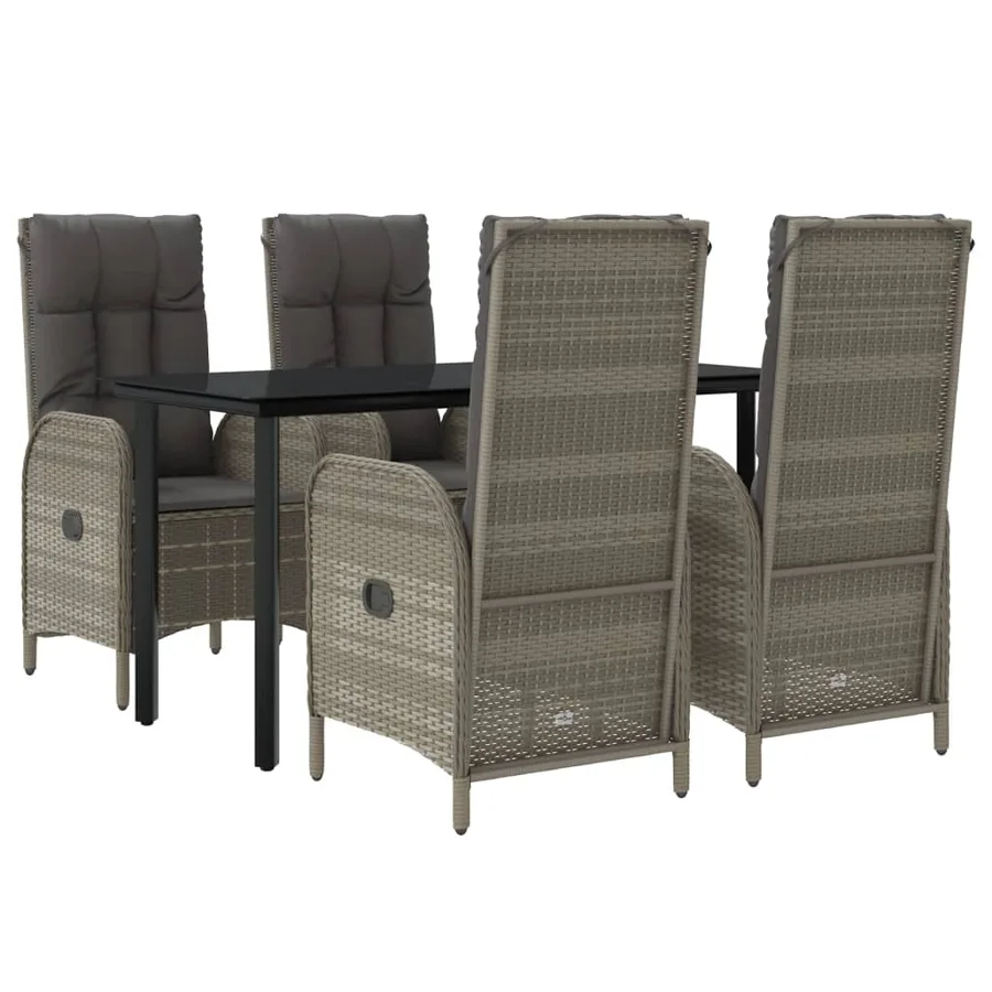 Ensemble à manger de jardin coussins 5 pcs noir et gris - 3