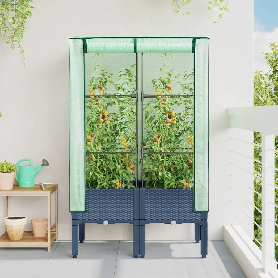 Jardinière surélevée avec housse aspect rotin 80x40x140 cm - 3