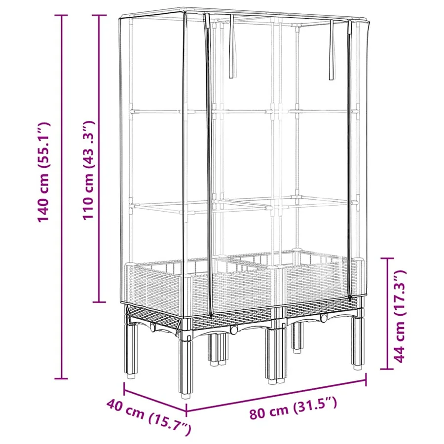 Jardinière surélevée avec housse aspect rotin 80x40x140 cm - 9