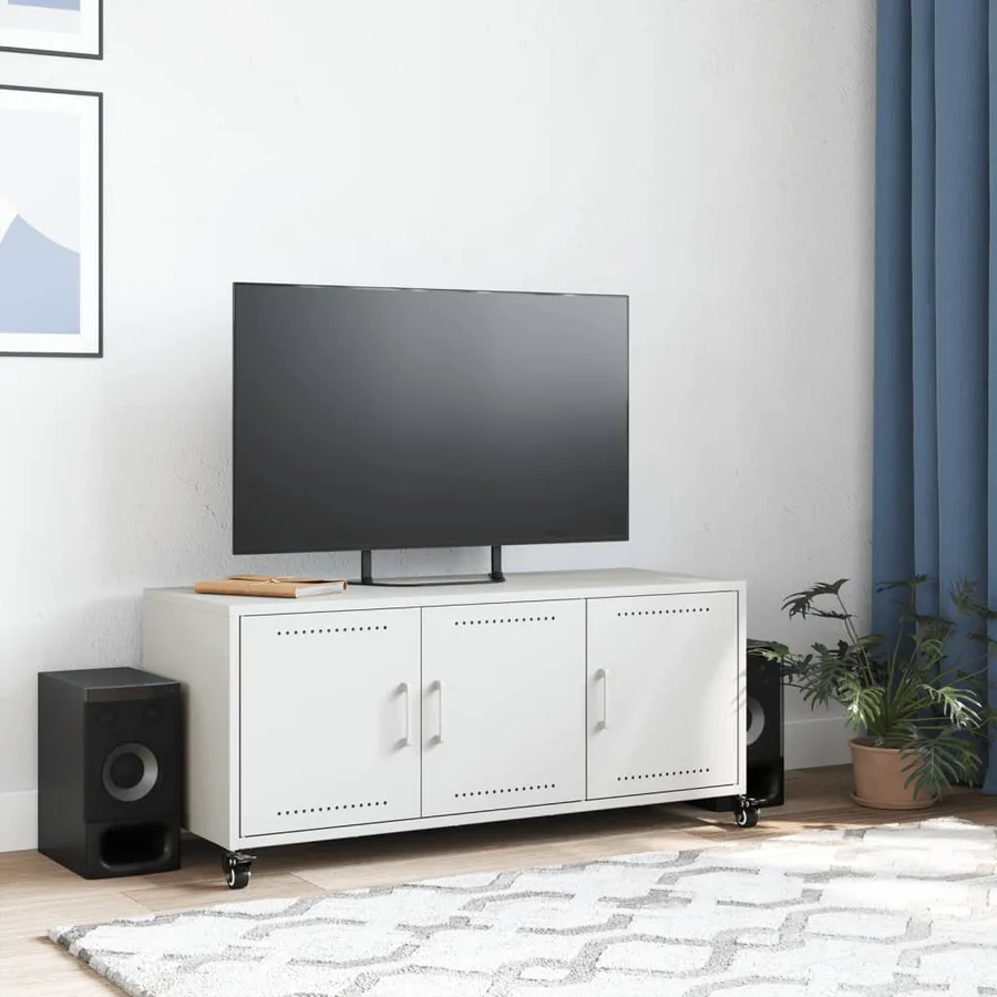 Meuble TV blanc 100,5x39x43,5 cm acier - 3