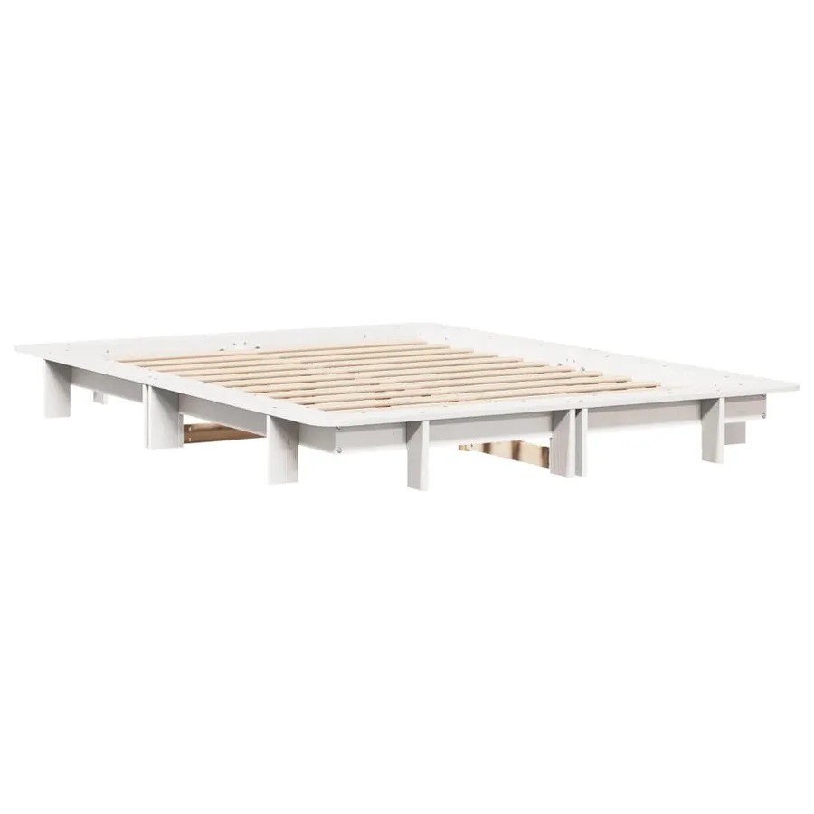 Cadre de lit sans matelas blanc 135x190 cm bois de pin massif - 3