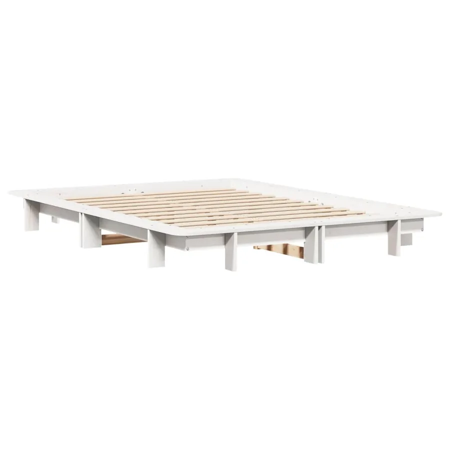 Cadre de lit sans matelas blanc 135x190 cm bois de pin massif - 6