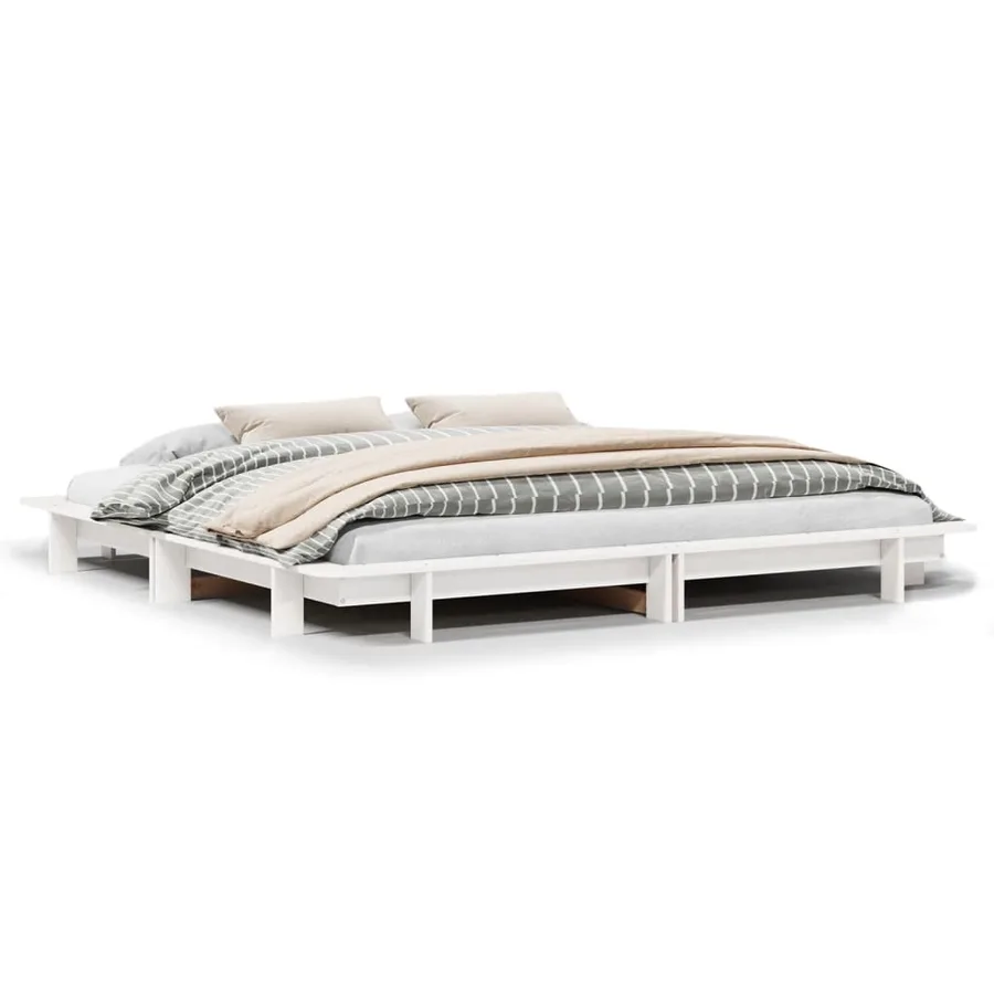 Cadre de lit sans matelas blanc 160x200 cm bois de pin massif - 2