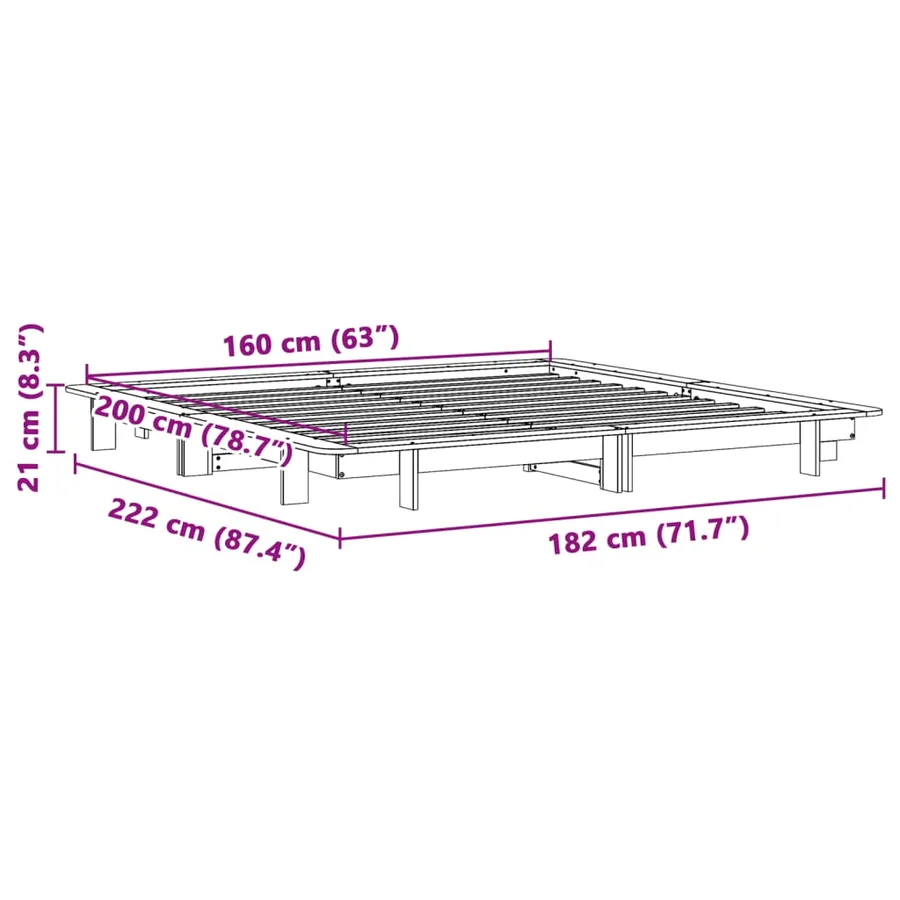 Cadre de lit sans matelas blanc 160x200 cm bois de pin massif - 9