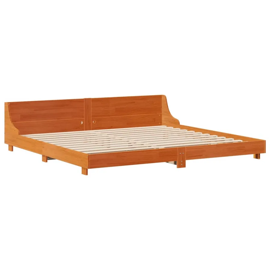 Cadre de lit sans matelas cire marron 200x200cm bois pin massif - 3