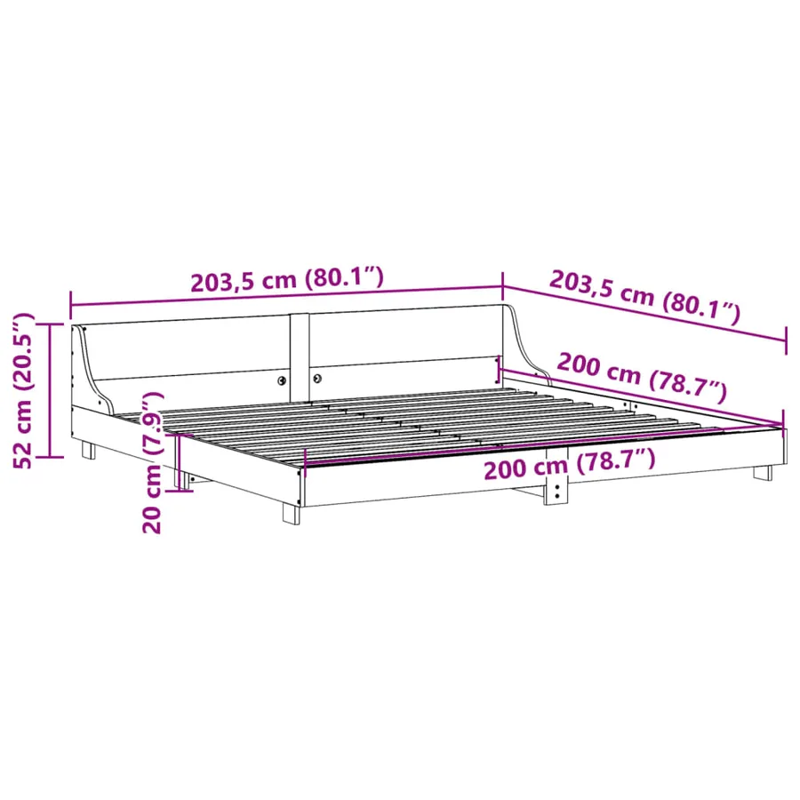 Cadre de lit sans matelas cire marron 200x200cm bois pin massif - 9