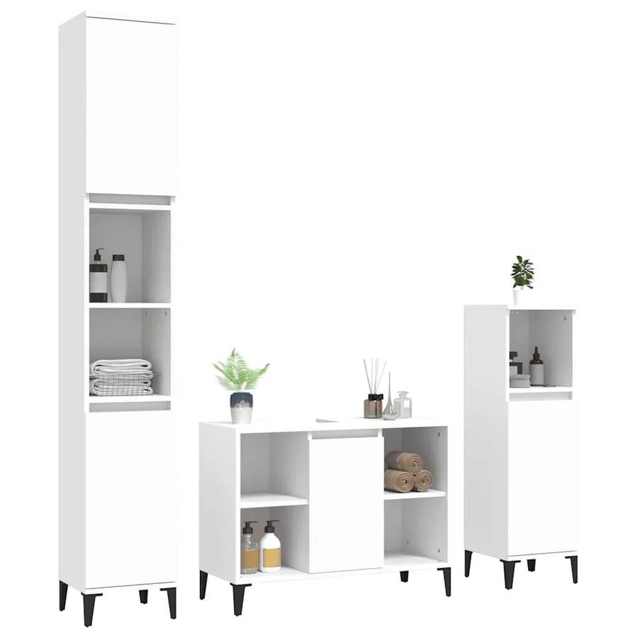 Ensemble de meubles salle de bain 3 pcs blanc bois d'ingénierie - 3