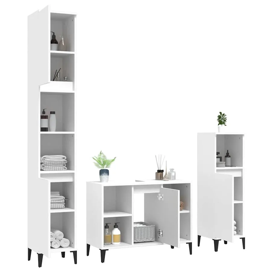Ensemble de meubles salle de bain 3 pcs blanc bois d'ingénierie - 4