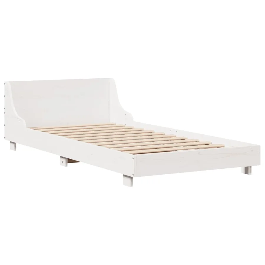 Cadre de lit sans matelas blanc 75x190 cm bois de pin massif - 3