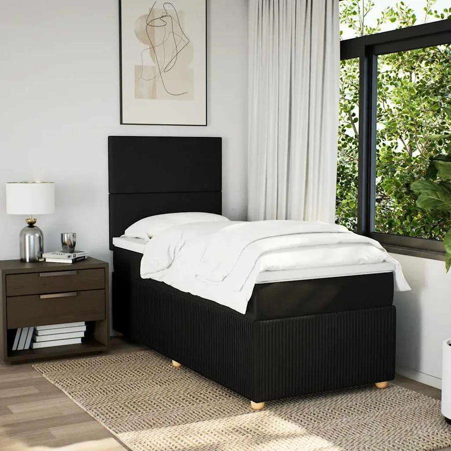 Sommier à lattes de lit avec matelas Noir 90x190 cm Tissu - 3