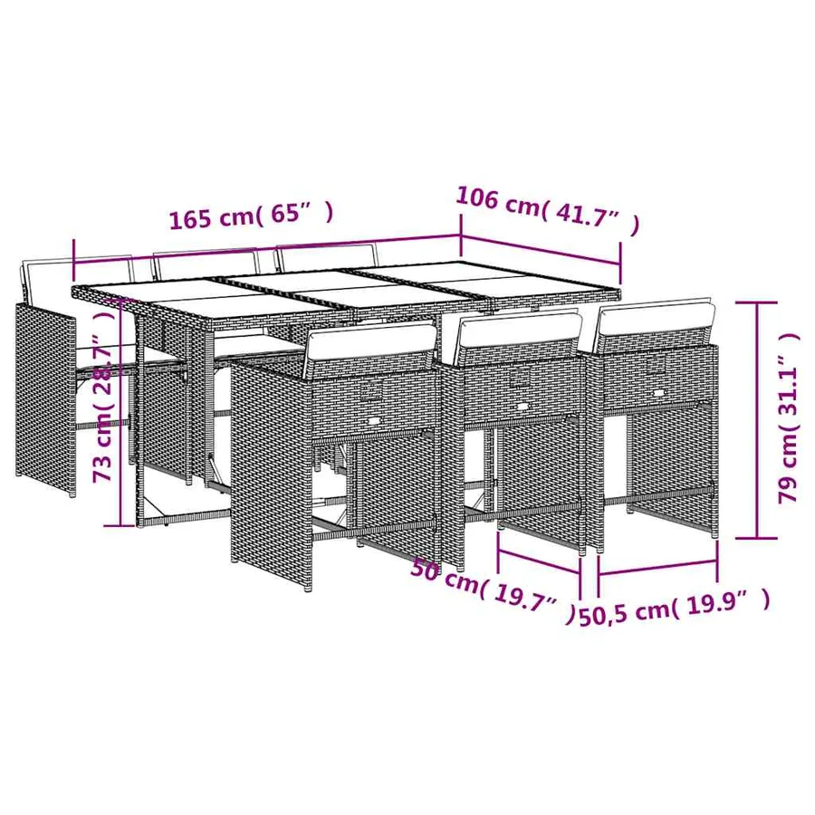 Ensemble à manger de jardin coussins 7pcs Noir Résine tressée - 9