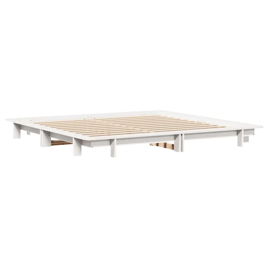 Cadre de lit sans matelas blanc 200x200 cm bois massif de pin - 6