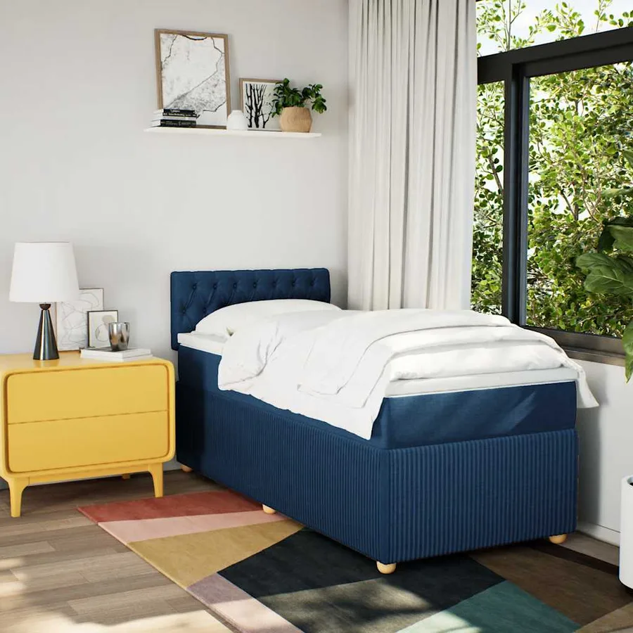 Sommier à lattes de lit avec matelas Bleu 90x190 cm Tissu - 4
