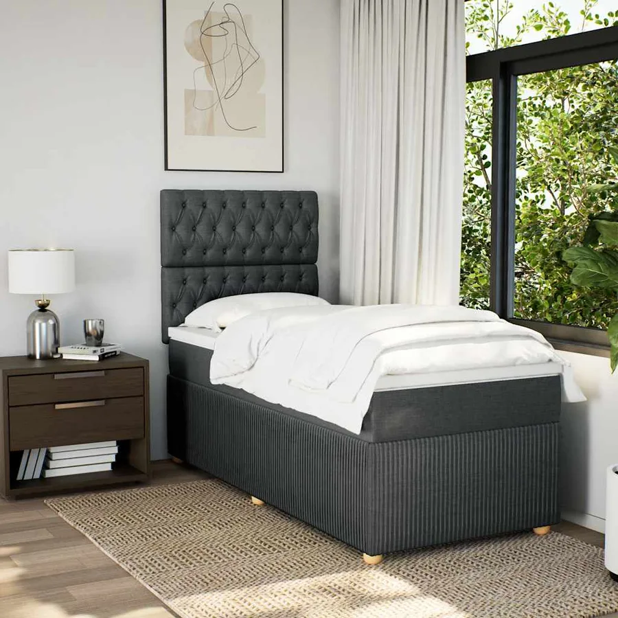 Sommier à lattes de lit et matelas Gris foncé 90x190 cm Tissu - 3