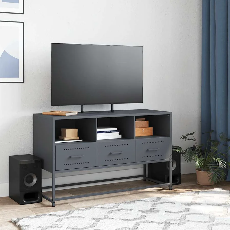 Meuble TV anthracite 100,5x39x60,5 cm acier - 3