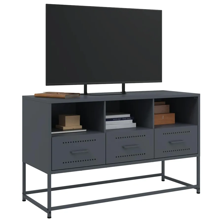 Meuble TV anthracite 100,5x39x60,5 cm acier - 4