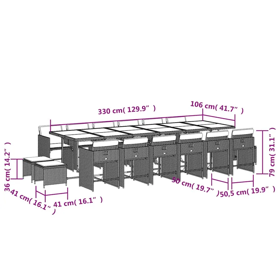 Ensemble à manger de jardin 17 pcs coussins noir résine tressée - 11