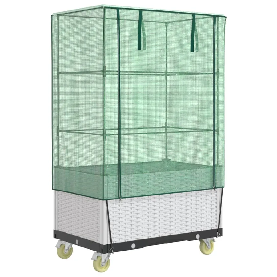 Jardinière surélevée avec housse et roues aspect rotin - 2