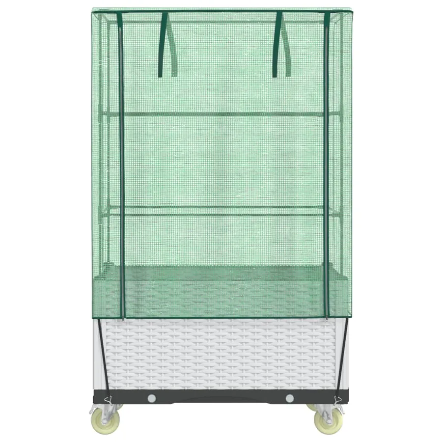 Jardinière surélevée avec housse et roues aspect rotin - 4