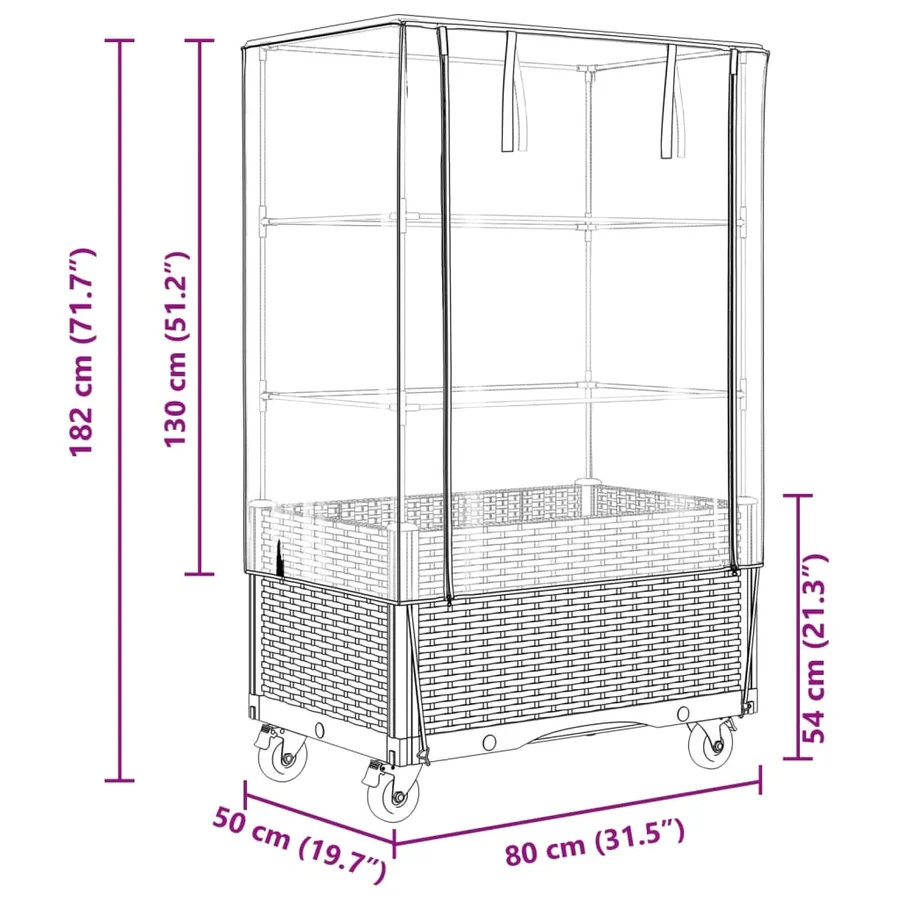 Jardinière surélevée avec housse et roues aspect rotin - 9