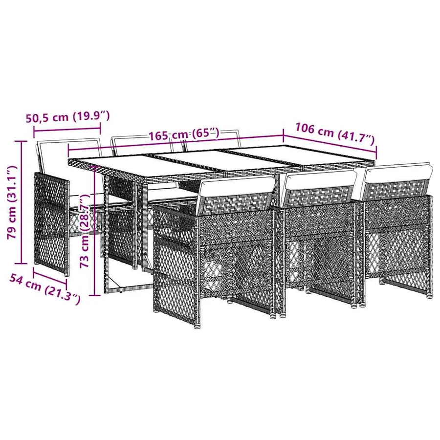 Ensemble à manger de jardin coussins 7 pcs noir résine tressée - 9