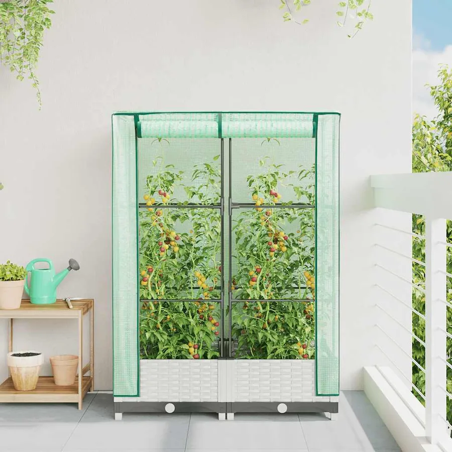 Jardinière surélevée avec housse aspect rotin 80x40x123 cm - 3