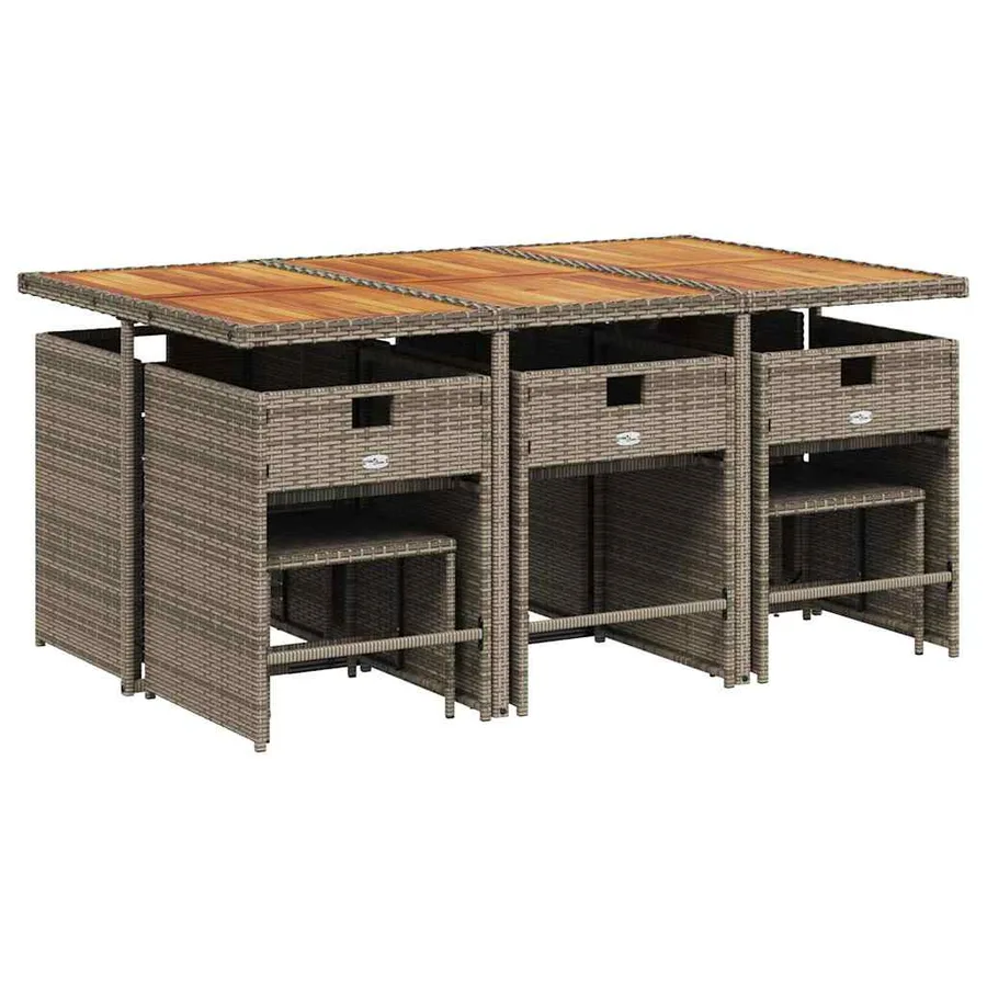 Ensemble à manger de jardin 11pcs avec coussins gris poly rotin - 3
