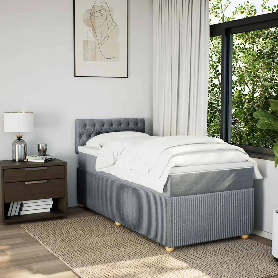 Sommier à lattes de lit et matelas Gris clair 90x190 cm Tissu - 4