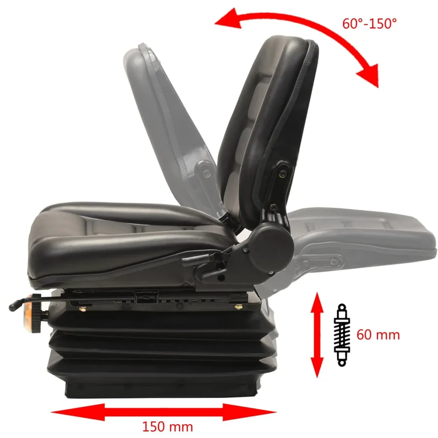 Tractor seat with suspension and adjustable backrest - 8