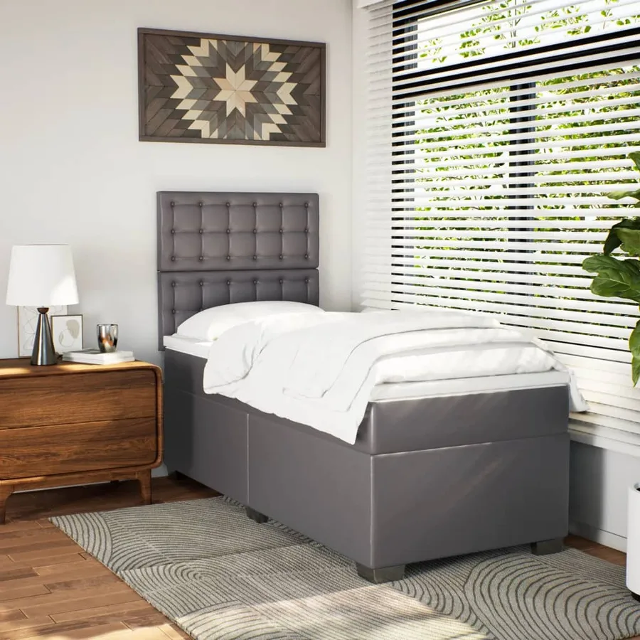 Sommier à lattes de lit avec matelas Gris 80x200 cm Similicuir - 4