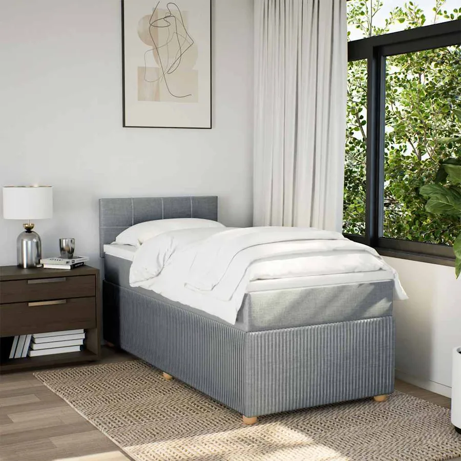 Sommier à lattes de lit et matelas Gris clair 90x190 cm Tissu - 4