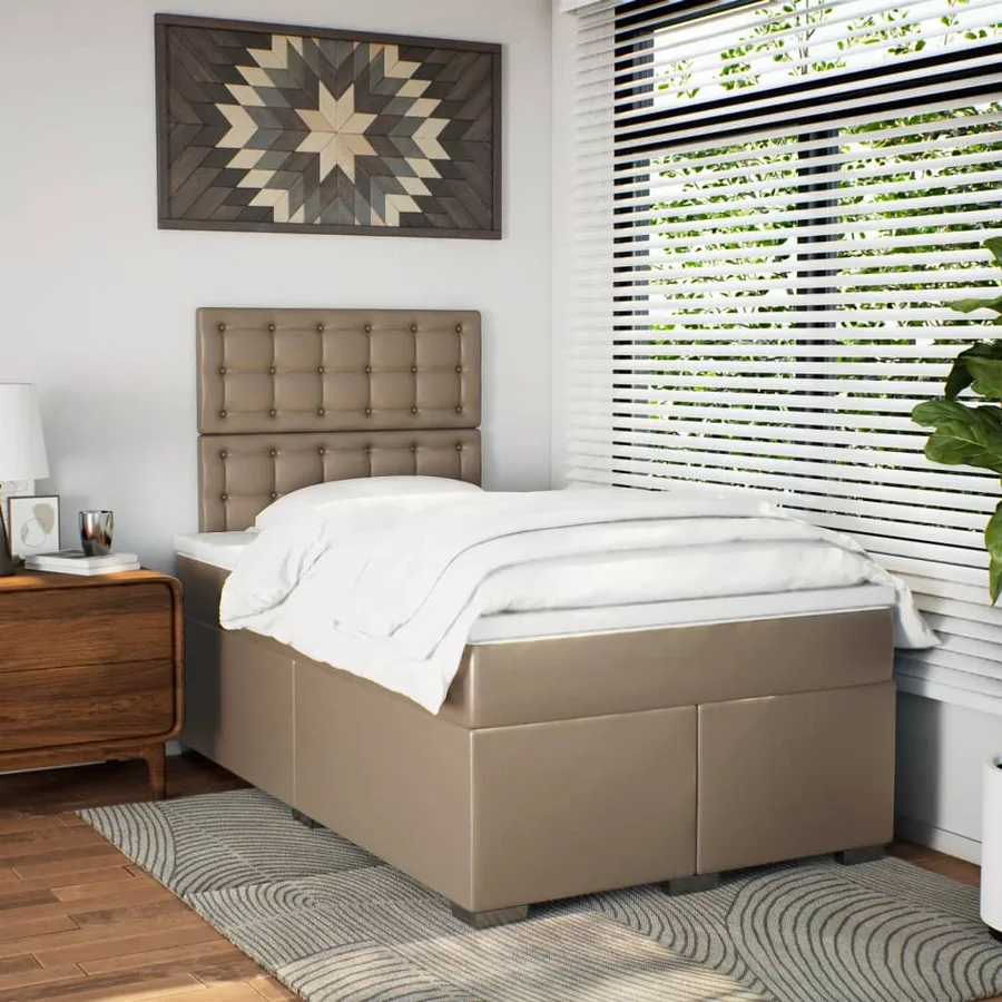 Lit à sommier tapissier avec matelas cappuccino 120x190cm similicuir - 3