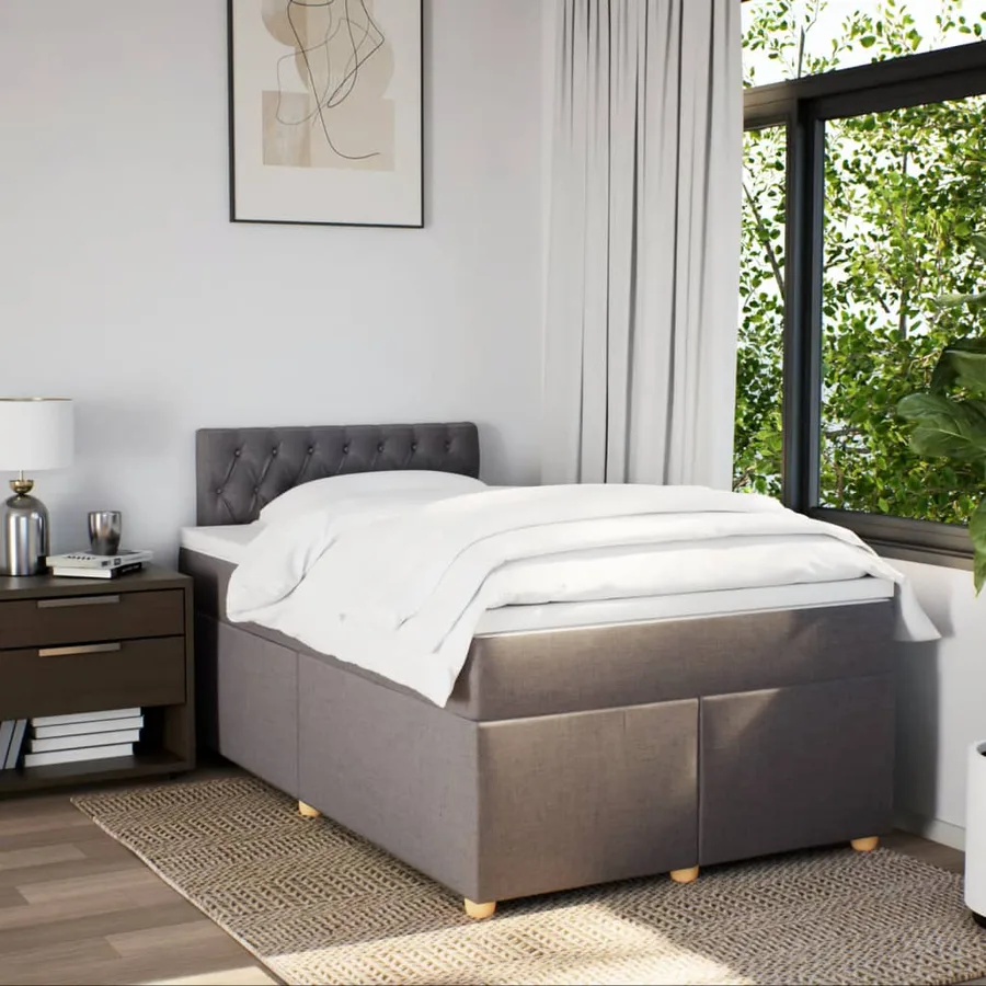 Sommier à lattes de lit avec matelas taupe 120x190 cm tissu - 4