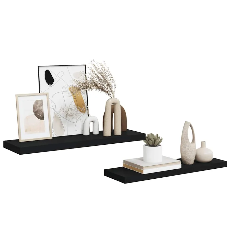 Étagères murales flottantes 2 pcs noir 80x23,5x3,8 cm MDF - 5