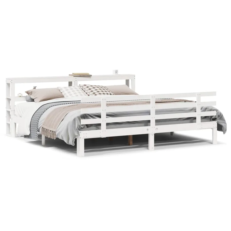 Cadre de lit avec tête de lit sans matelas blanc 200x200 cm - 2
