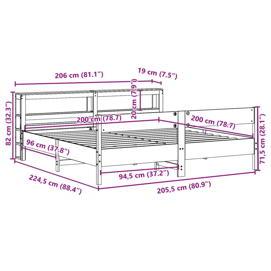 Cadre de lit sans matelas blanc 200x200 cm bois massif de pin - 12