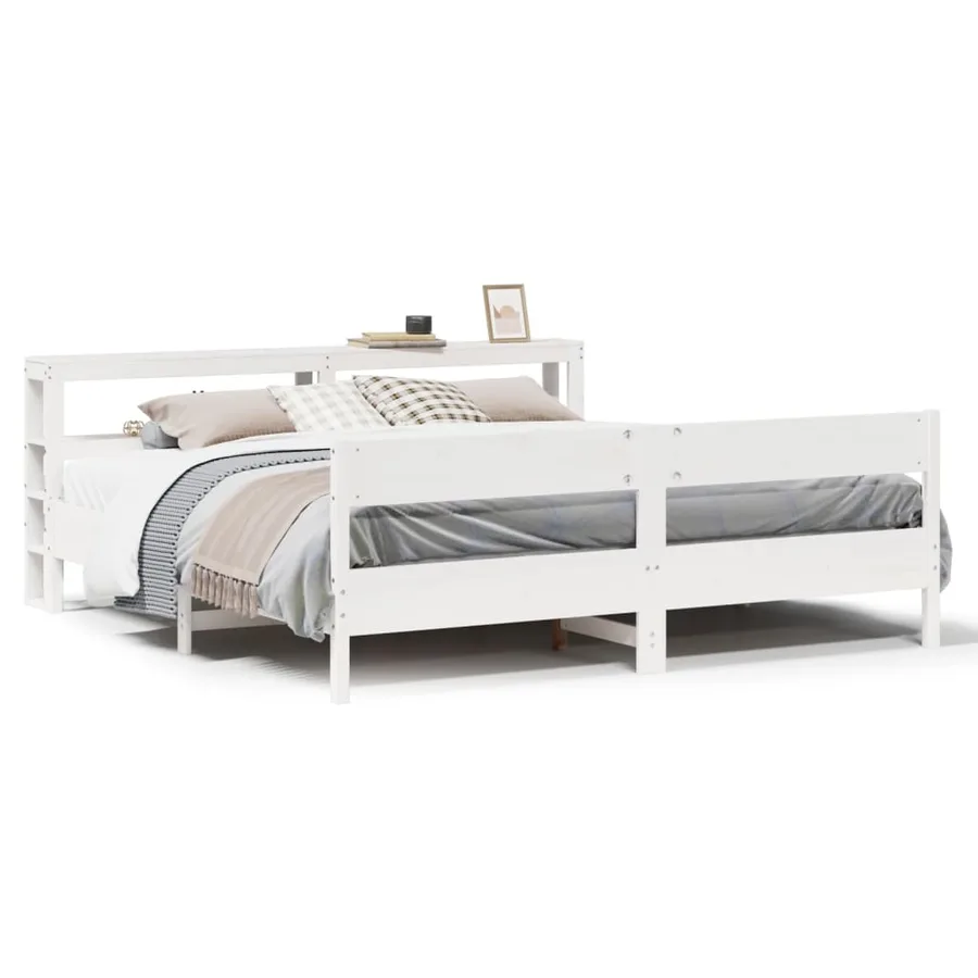 Cadre de lit sans matelas blanc 200x200 cm bois massif de pin - 2
