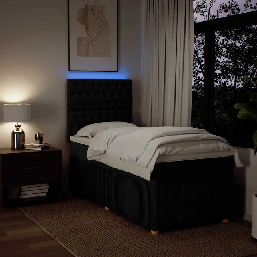 Sommier à lattes de lit avec matelas Noir 90x190 cm Tissu - 5
